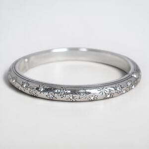 Brighton Sparkling Heart Floral Silver Crystal Hinged Bangle Retired Magnetic